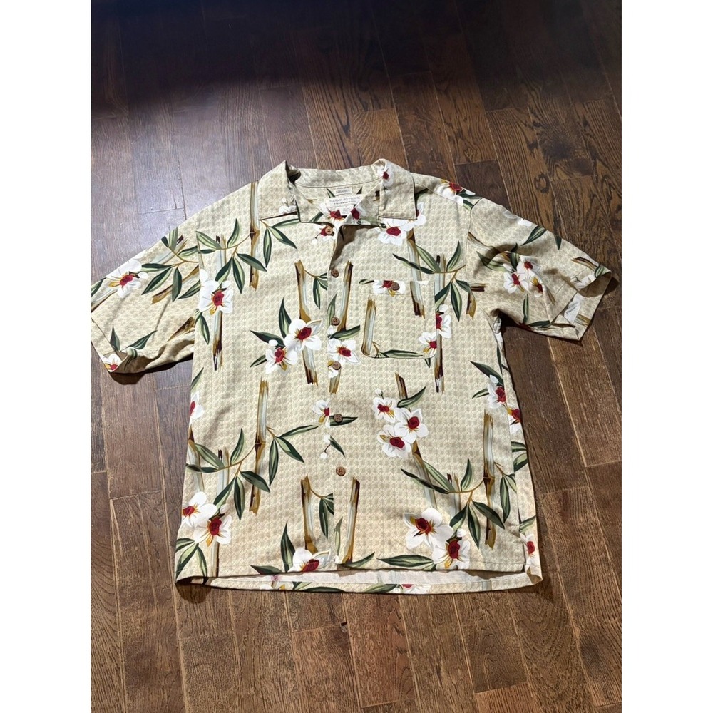 Island Republic Men Medium Silk Blend Shirt Button Up Short Sleeve Camp Hawaiian